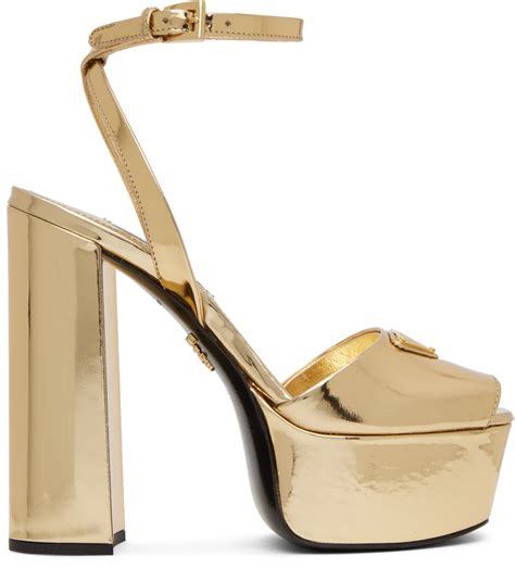 gold prada platform heels|prada satin platform heels.